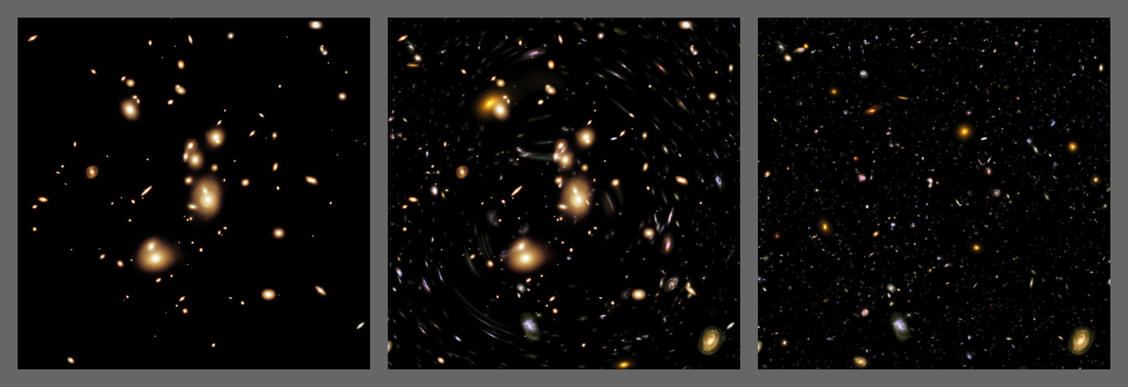 Gravitational lensing in Hubble Deep Field images. Photo credit: NASA
