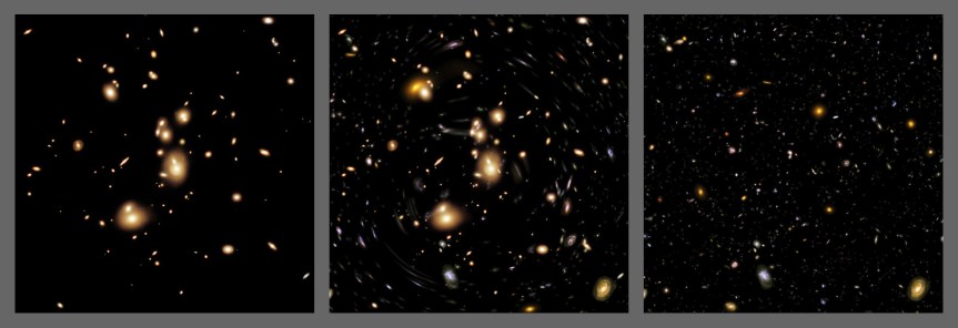 Gravitational lensing in Hubble Deep Field images. Photo credit: NASA
